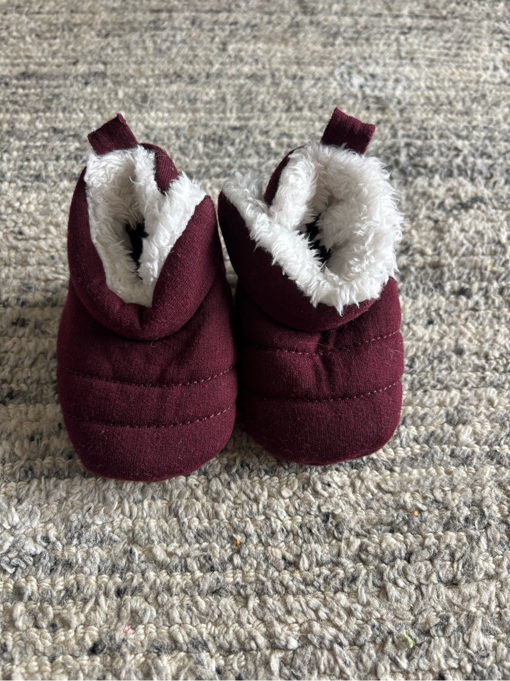 Source Unknown Burgundy Kids Slipper Booties with Cream Faux Fur